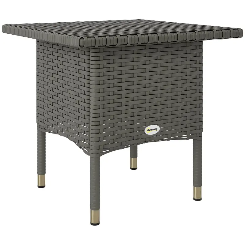 20" Outdoor Wicker Coffee Table With Plastic Board Underneath The Woven Tabletop For Patio, Garden, Balcony, Grey 1