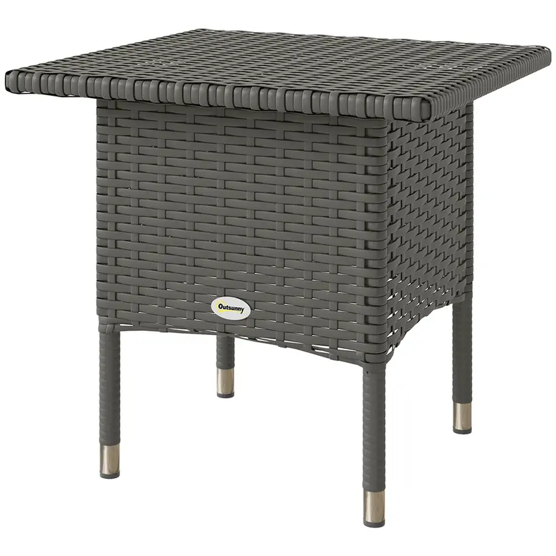 20" Outdoor Wicker Coffee Table With Plastic Board Underneath The Woven Tabletop For Patio, Garden, Balcony, Grey 2