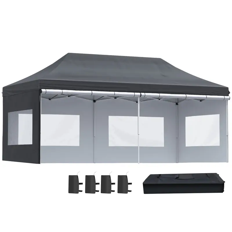 20' X 10' Pop-Up Canopy Tent With Removable Sidewalls, Includes Sand Weights & Carry Bag, Black 1