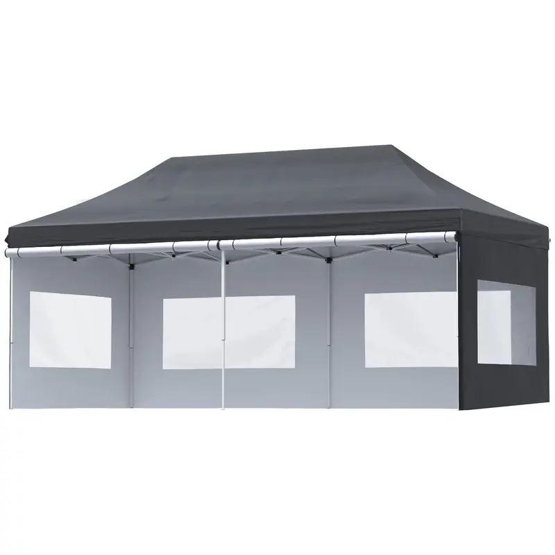 20' X 10' Pop-Up Canopy Tent With Removable Sidewalls, Includes Sand Weights & Carry Bag, Black 2