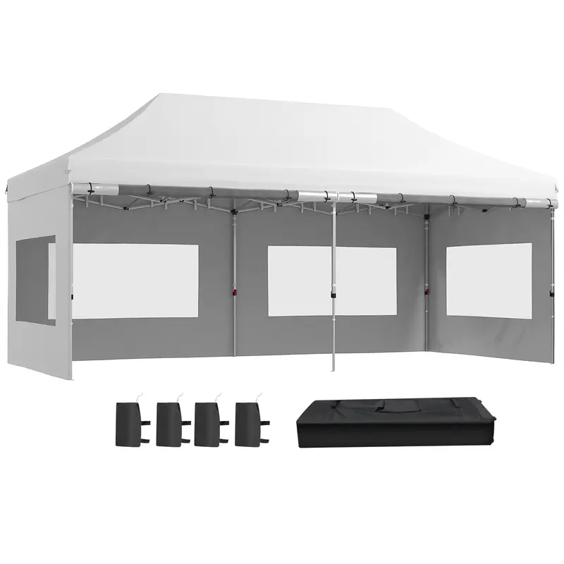 20' X 10' Pop-Up Canopy Tent With Removable Sidewalls, Includes Sand Weights & Carry Bag, White 1