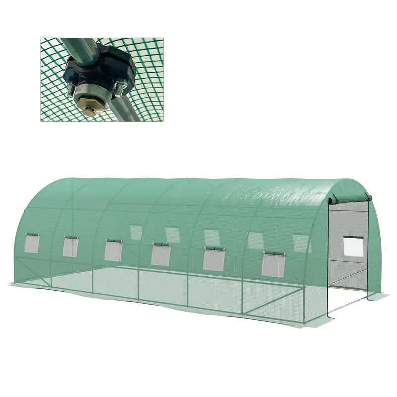 20' X 10' Tunnel Greenhouse With Sprinkler System & 12 Windows, Green 1