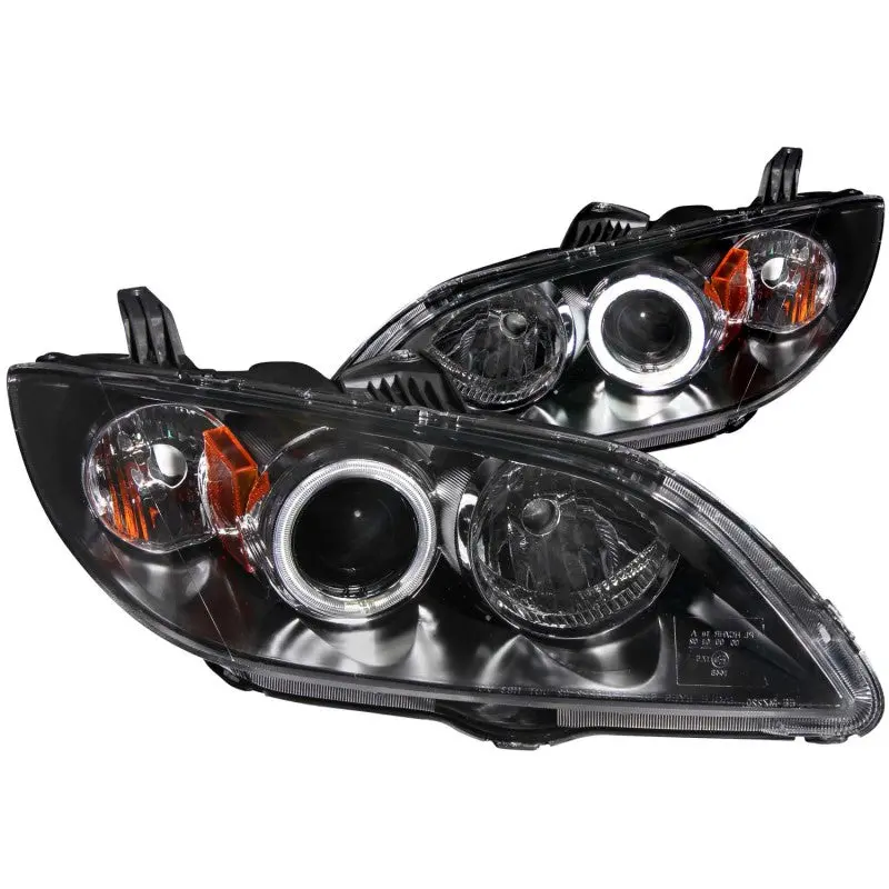 2004-2008 Mazda 3, 4Dr Projector Headlights Black W/ Rx Halo 1