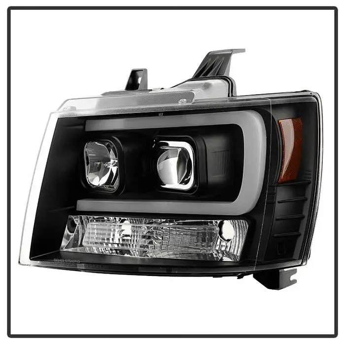 2007-2014 Chevy Suburban 1500/2500 / 2007-2014 Chevy Tahoe / 2007-2014 Avalanche Version 2 Projector Headlights - High H1 (Included) - Low H7 (Included) Light Bar Drl - Black 2
