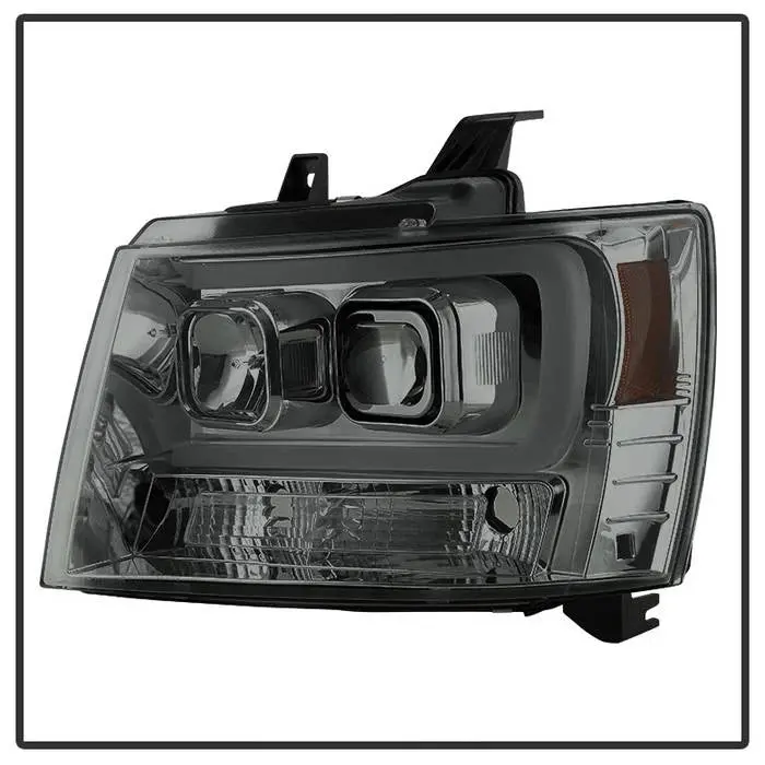 2007-2014 Chevy Suburban 1500/2500 / 2007-2014 Chevy Tahoe / 2007-2014 Avalanche Version 2 Projector Headlights - High H1 (Included) - Low H7 (Included) Light Bar Drl - Smoke 2