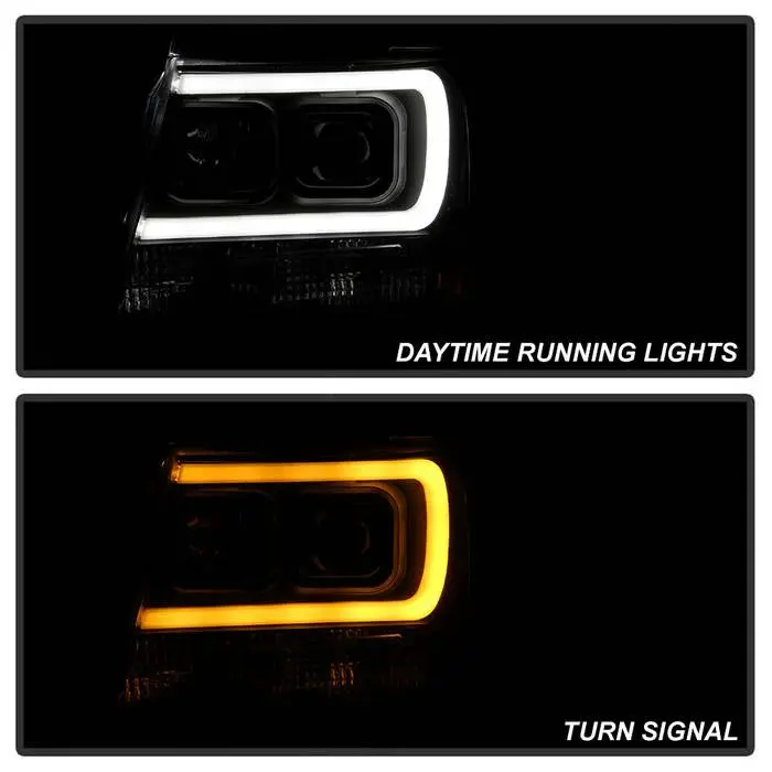 2007-2014 Chevy Suburban 1500/2500 / 2007-2014 Chevy Tahoe / 2007-2014 Avalanche Version 2 Projector Headlights - High H1 (Included) - Switch Back Turn Signal Light Bar - Low H7 (Included) Signal-Led (Included) - Black 2