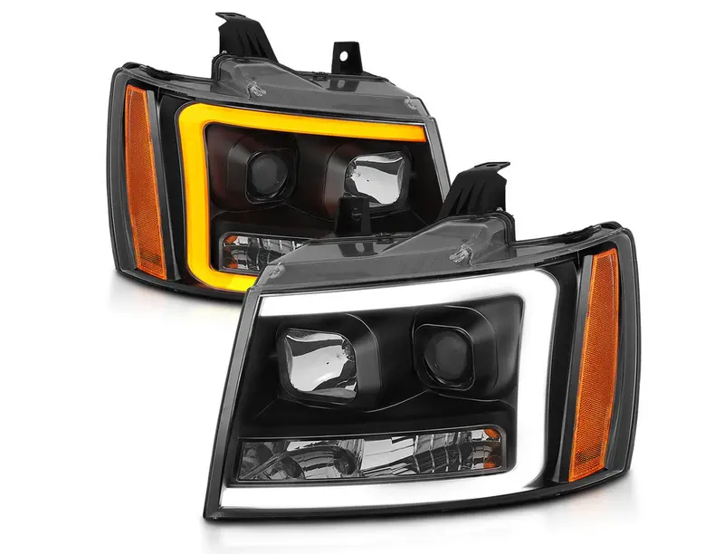 2007-2014 Chevy Tahoe/ Suburban / 2007-2013 Avalanche Projector Plank Style Switchback Headlights Black 1