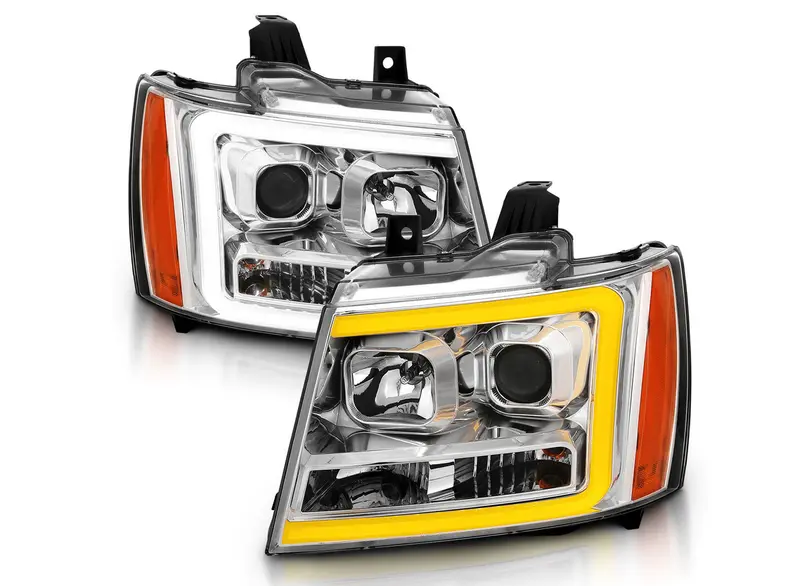 2007-2014 Chevy Tahoe/ Suburban / 2007-2013 Avalanche Projector Plank Style Switchback Headlights Chrome 1