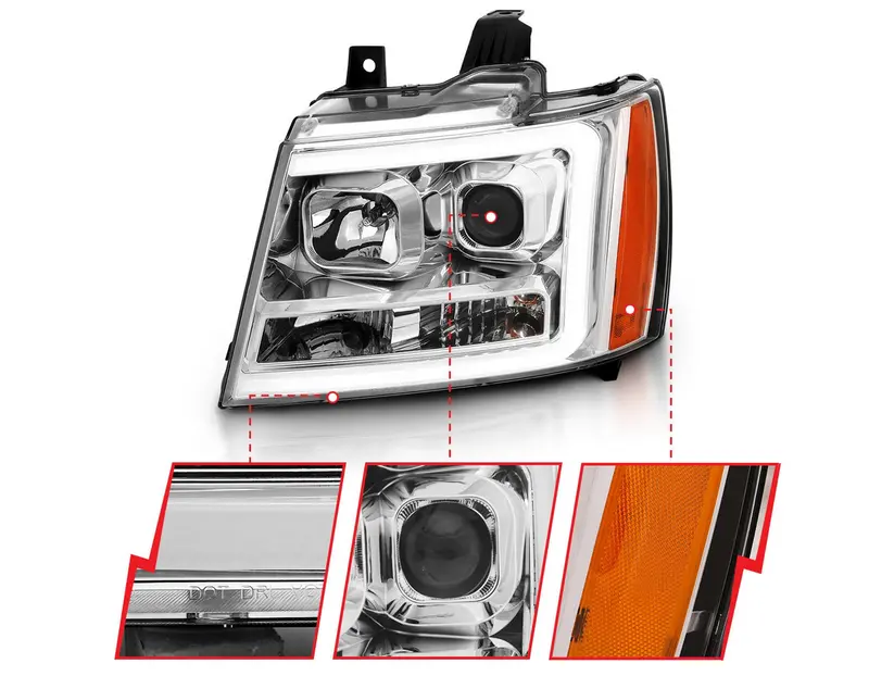 2007-2014 Chevy Tahoe/ Suburban / 2007-2013 Avalanche Projector Plank Style Switchback Headlights Chrome 2