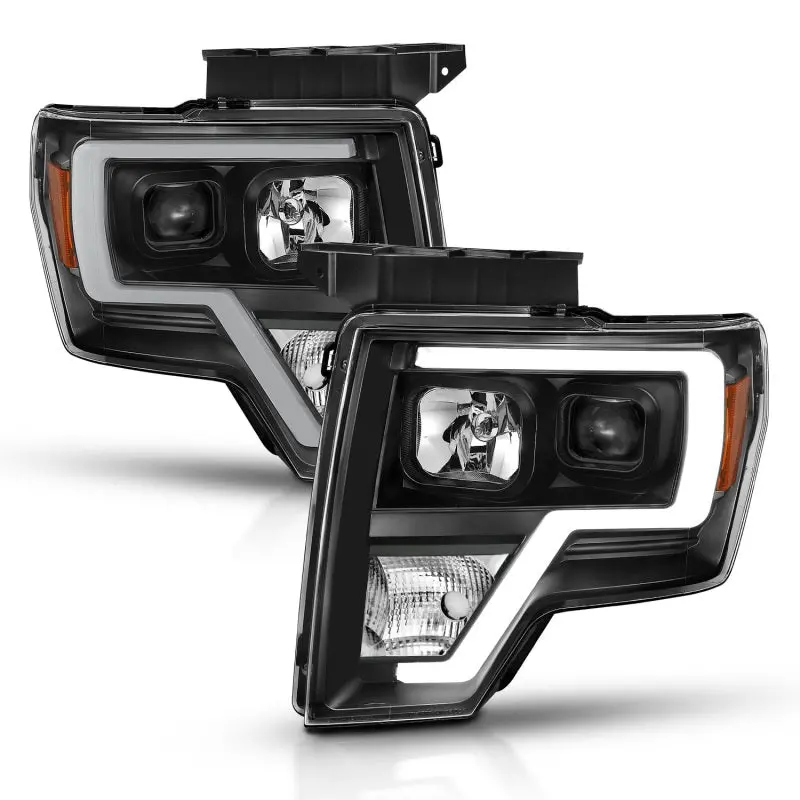 2009-2014 Ford F-150 Projector Plank Style Headlights Black (For Halogen Models Only) 1
