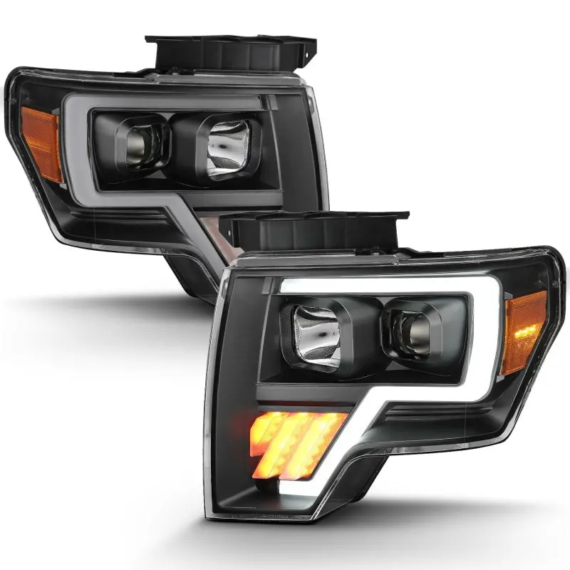 2009-2014 Ford F-150 Projector Plank Style Headlights Black W/ Led Signal (For Halogen Model) 1