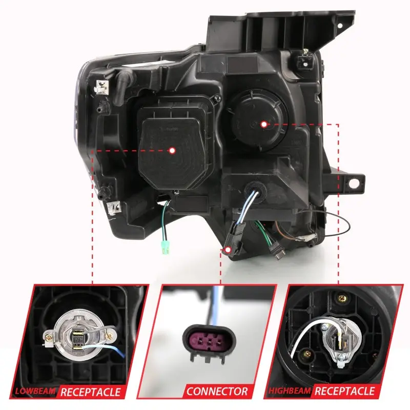2009-2014 Ford F-150 Projector Plank Style Headlights Black W/ Led Signal (For Halogen Model) 2