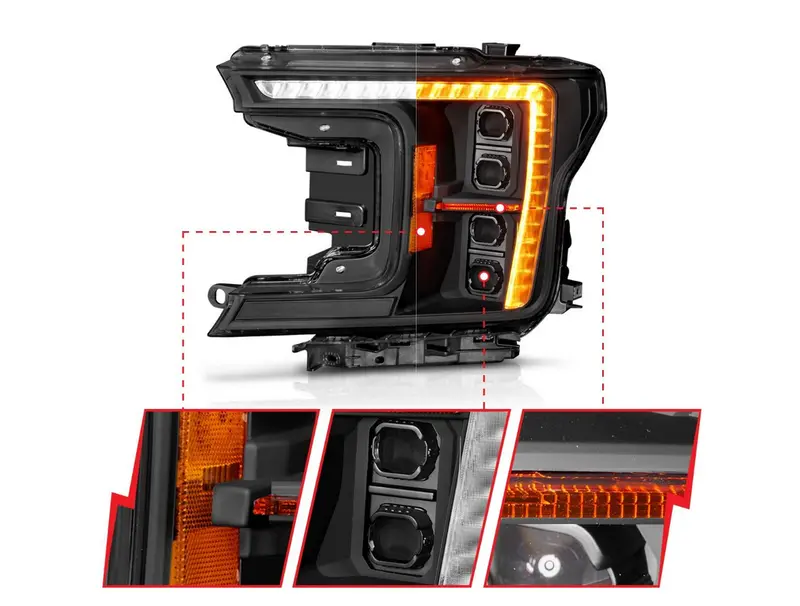 2018-2020 Ford F-150 Z-Series Full Led Plank Projector Headlights Black W/ Drl Switch, Initiation & Sequential (Factory Halogen Model Only) 2
