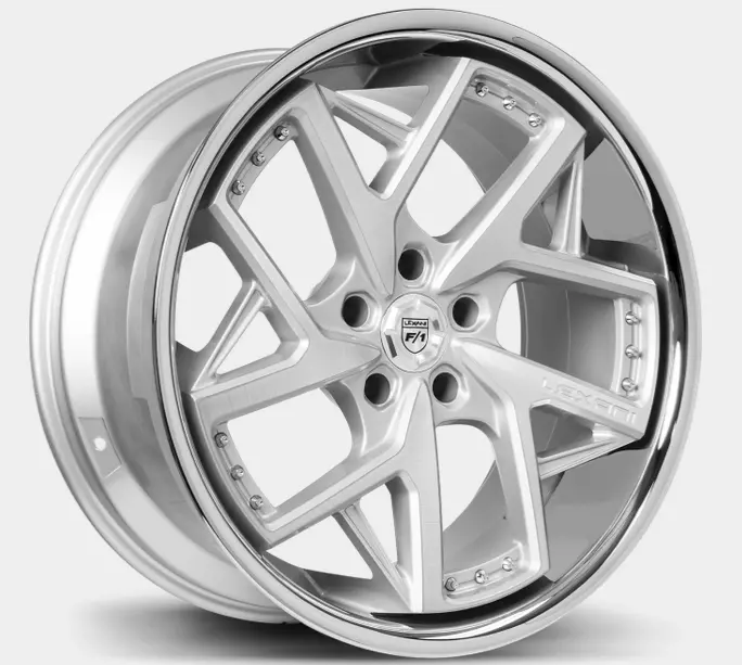 20X9.0 / 20X10.5 Lexani Devoe 5X112 Silver & Machined With Stainless Steel Lip 1