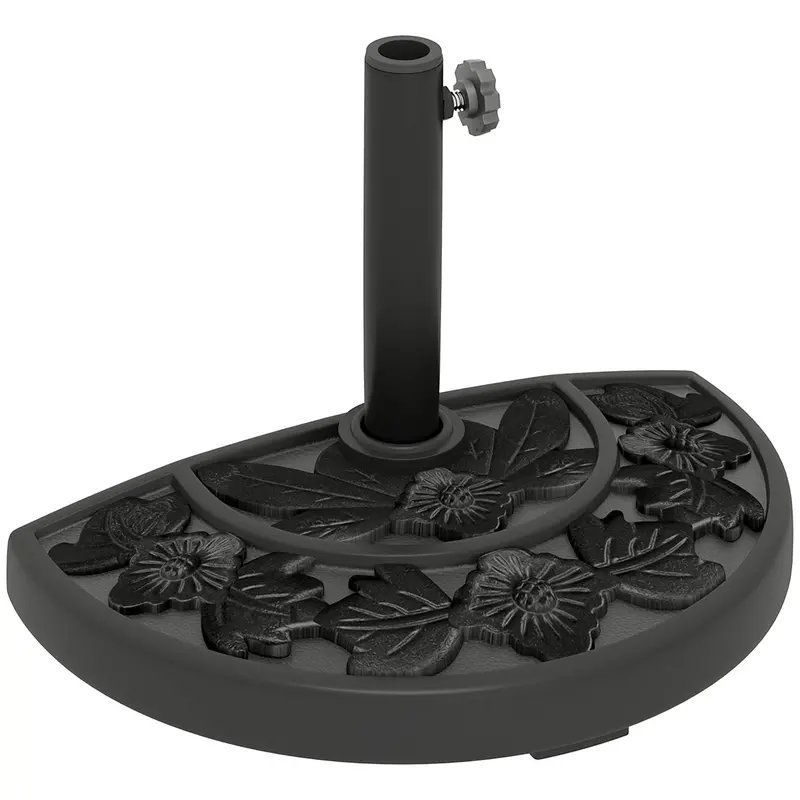 21Lb Concrete Half Umbrella Stand With Floral Design, For 1.3"/1.5"/1.9" Poles, Black 1