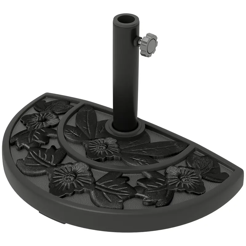 21Lb Concrete Half Umbrella Stand With Floral Design, For 1.3"/1.5"/1.9" Poles, Black 2