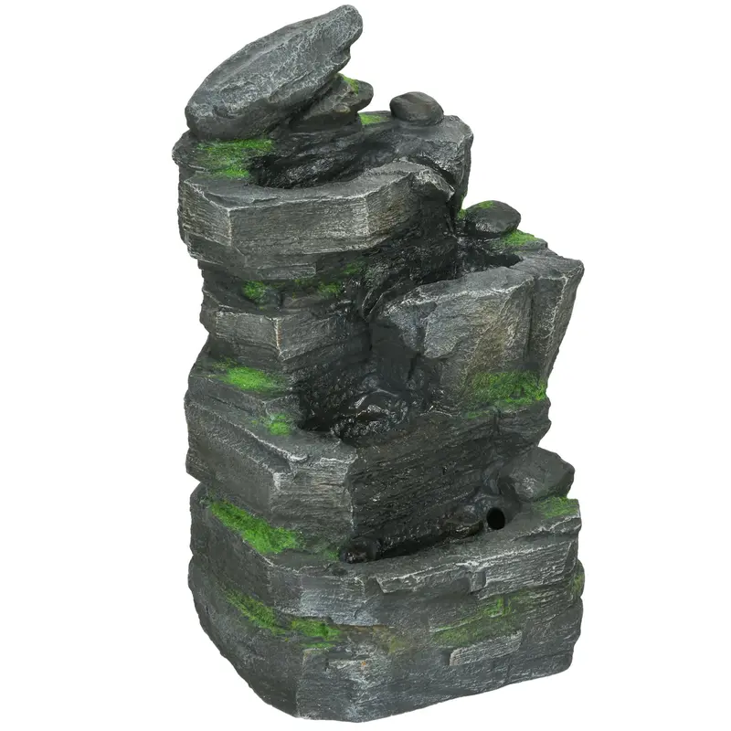 22.4" Stacked Stone Rock Cascading Water Fountain, 4-Tier Waterfall Fountain With Led Lights 1