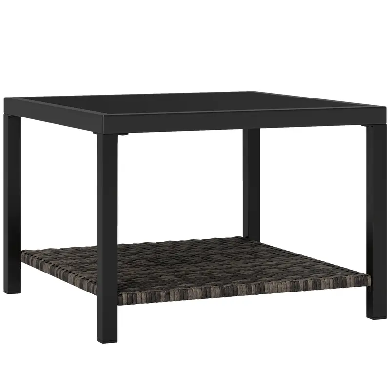 23.6" Square Wicker Patio End Table W/ Tempered Glass Tabletop & Storage Shelf, Black 1
