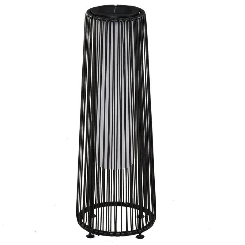 24" Wicker Solar Floor Lamp With Auto On/Off Led Lights, Black 1