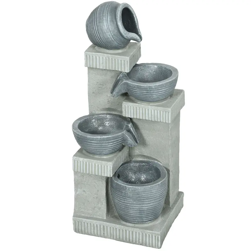 26.4" Resin Jar And Bowls Cascading Water Fountain With 4-Tier, Led Lights & Adjustable Flow 1