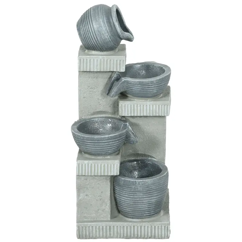 26.4" Resin Jar And Bowls Cascading Water Fountain With 4-Tier, Led Lights & Adjustable Flow 2