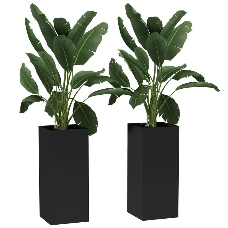 26" Plastic Planter Box 2-Pack With Water Level Indicator, Drainage Hole And Plug, Black 1