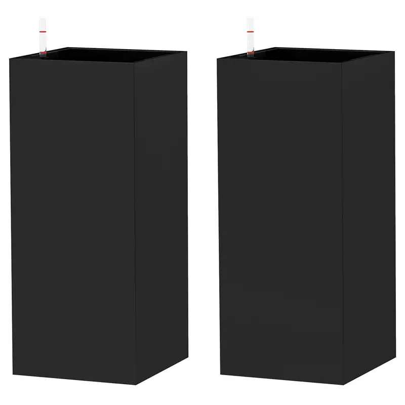 26" Plastic Planter Box 2-Pack With Water Level Indicator, Drainage Hole And Plug, Black 2