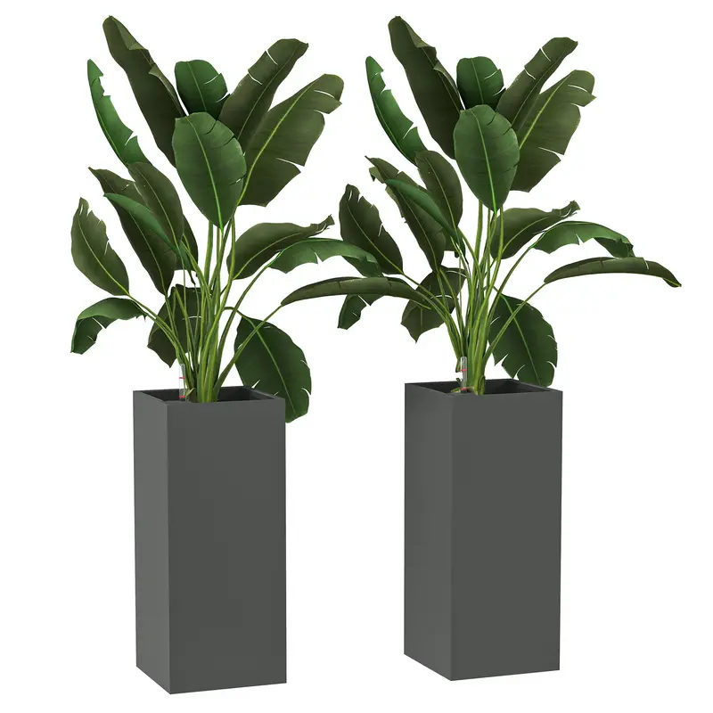 26" Plastic Planter Box 2-Pack With Water Level Indicator, Drainage Hole And Plug, Dark Grey 1
