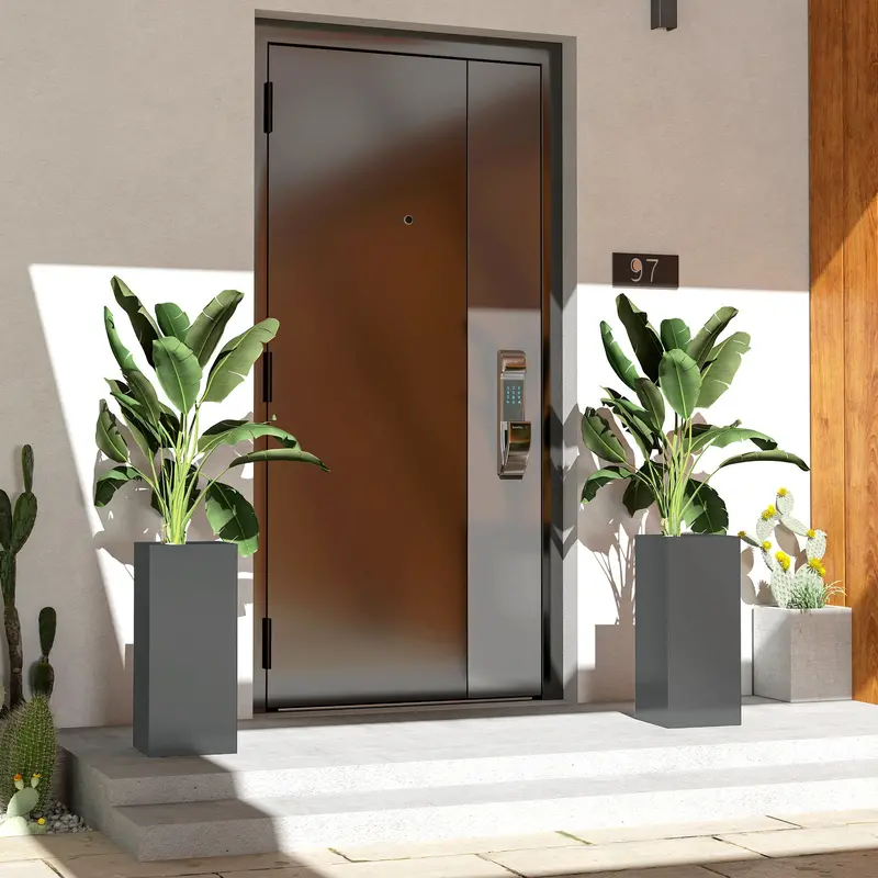 26" Plastic Planter Box 2-Pack With Water Level Indicator, Drainage Hole And Plug, Dark Grey 2