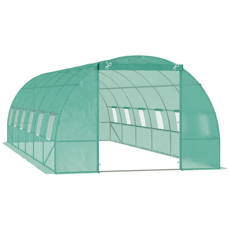 26' X 10' X 6.6' Walk-In Tunnel Greenhouse With Premium Steel Frame, Dark Green 1
