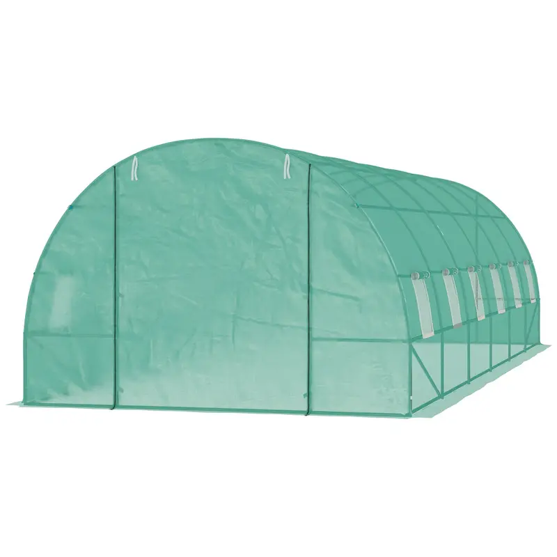 26' X 10' X 6.6' Walk-In Tunnel Greenhouse With Premium Steel Frame, Dark Green 2