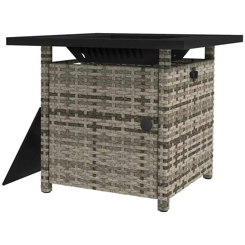 28.5" Outdoor 50,000 Btu Wicker Fire Table W/ Glass Wind Guard, Volcanic Rock, Grey 2