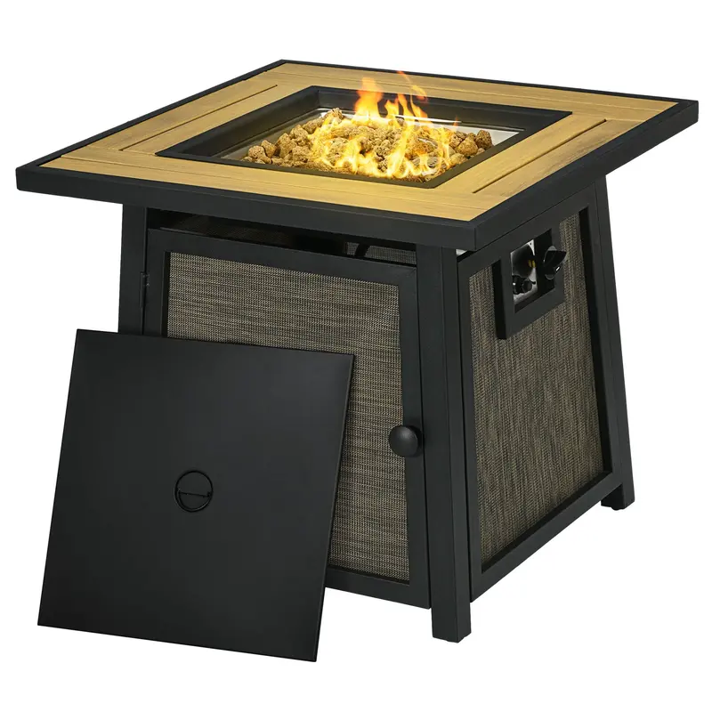28 Inch 50,000 Btu Propane Fire Table W/ Pulse Ignition, Lava Rocks & Waterproof Cover, Brown 1