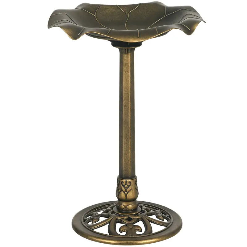 28" Outdoor Bird Bath With Lotus Leaf Basin, Bronze 1