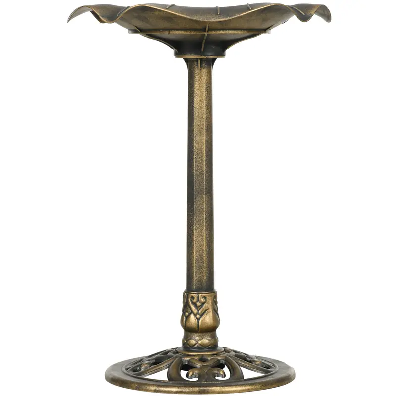 28" Outdoor Bird Bath With Lotus Leaf Basin, Bronze 2
