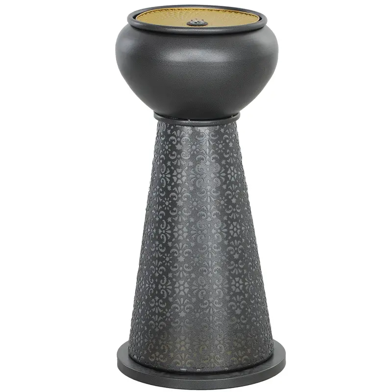 28" Tall Bowl Garden Water Fountain With Led Lights, Adjustable Flow, Dark Grey &Yellow 2