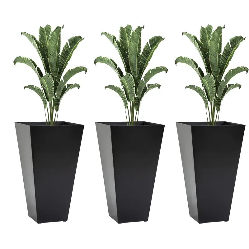 28" Tall Planters For Outdoor Plants With Drainage Hole, Set Of 3 Taper Indoor Outdoor Planters, Large Plastic Garden Flower Pots For Porch, Patio, Yard, Black 1