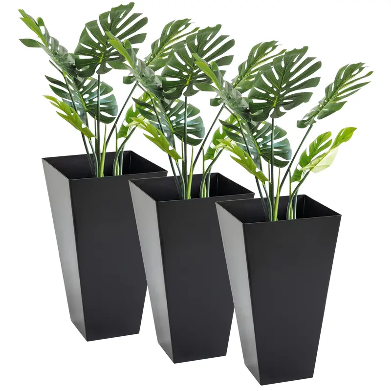 28" Tall Planters For Outdoor Plants With Drainage Hole, Set Of 3 Taper Indoor Outdoor Planters, Large Plastic Garden Flower Pots For Porch, Patio, Yard, Black 2