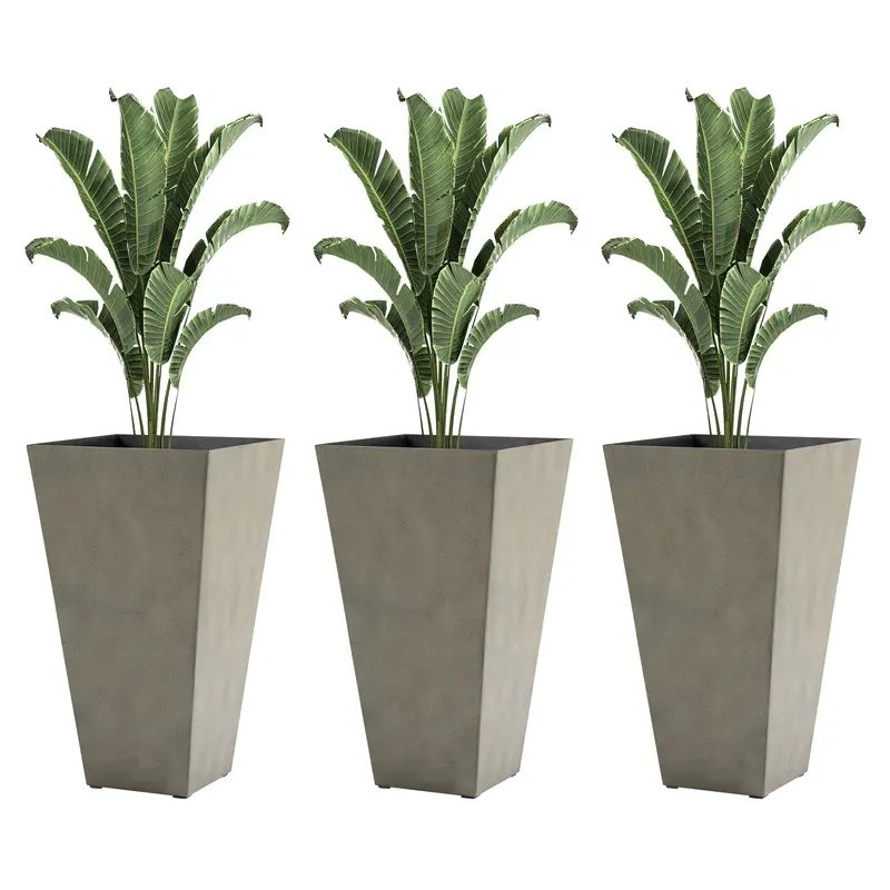 28" Tall Planters For Outdoor Plants With Drainage Hole, Set Of 3 Taper Indoor Outdoor Planters, Large Plastic Garden Flower Pots For Porch, Patio, Yard, Mixed Grey 1