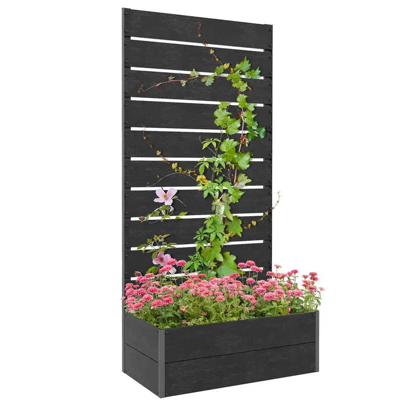 28" X 15" X 59" Raised Garden Bed With Trellis And Drain Gap, Black 1