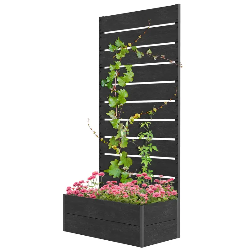 28" X 15" X 59" Raised Garden Bed With Trellis And Drain Gap, Black 2