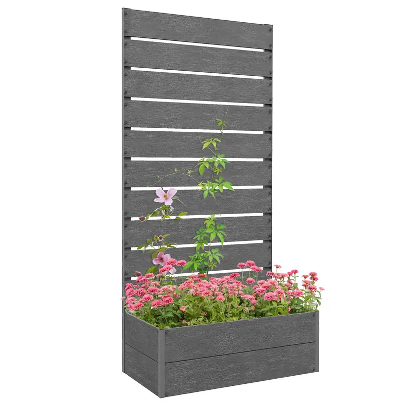 28" X 15" X 59" Raised Garden Bed With Trellis, Dark Grey 1