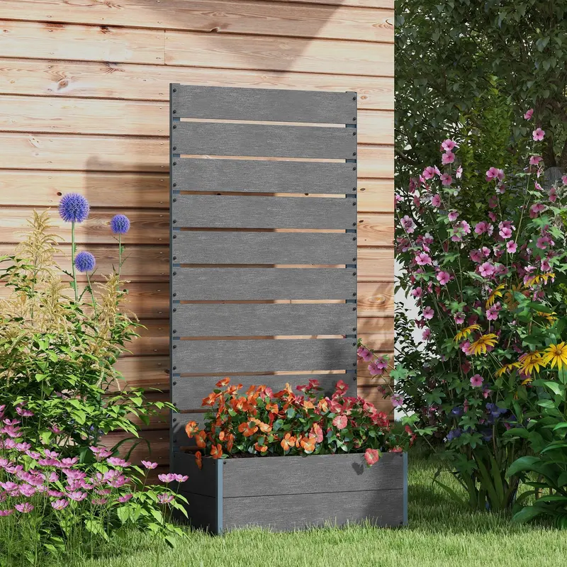 28" X 15" X 59" Raised Garden Bed With Trellis, Dark Grey 2