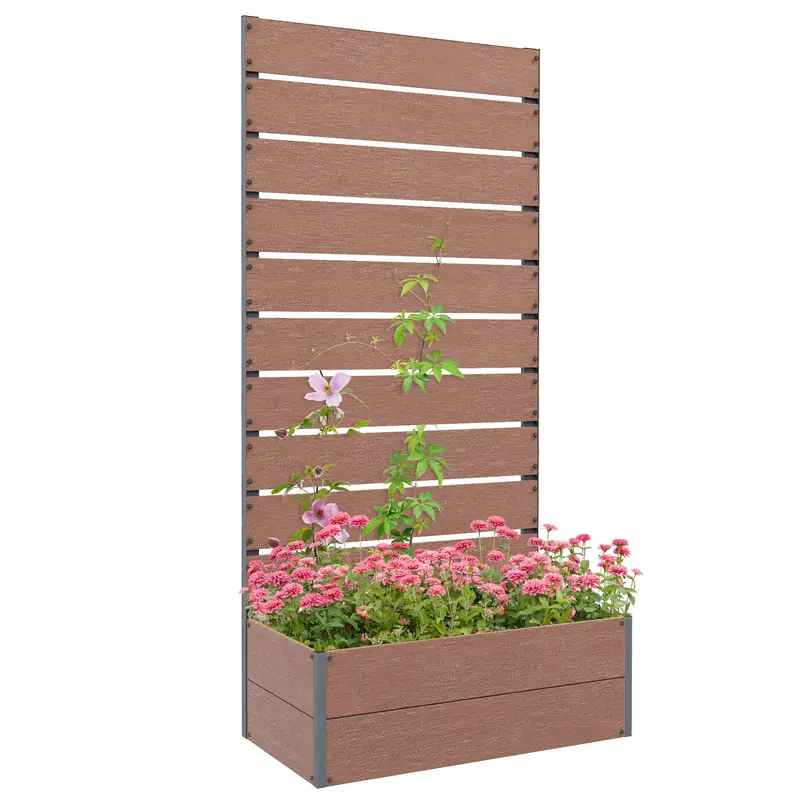 28" X 15" X 59" Raised Garden Bed With Trellis, Light Brown 1