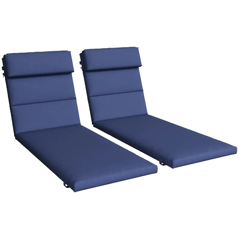 2Pc Patio Chaise Lounge Chair Cushions Replacement Lounger Pads W/Headrest & Ties, Dark Blue 1