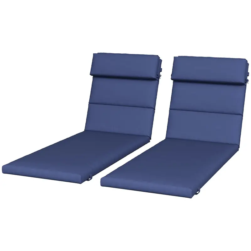 2Pc Patio Chaise Lounge Chair Cushions Replacement Lounger Pads W/Headrest & Ties, Dark Blue 2