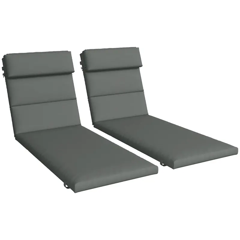 2Pc Patio Chaise Lounge Chair Cushions Replacement Lounger Pads W/Headrest & Ties, Grey 1
