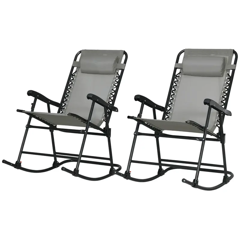 2Pc Patio Foldable Rocking Chair Set W/ Breathable Mesh Seat, Backrest & Headrest, Grey 2