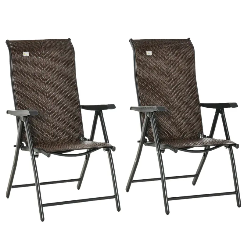 2Pcs Outdoor Wicker Folding Chairs With Adjustable Backrest & Steel Frame, Brown 1
