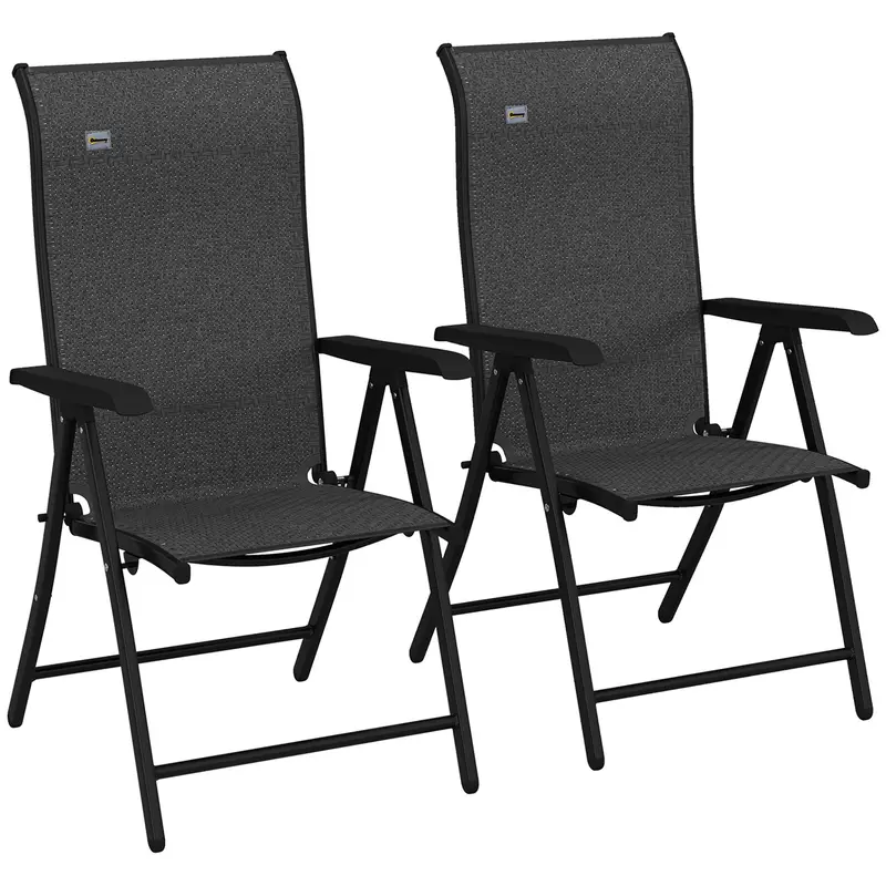 2Pcs Outdoor Wicker Folding Chairs With Adjustable Backrest & Steel Frame, Grey 1